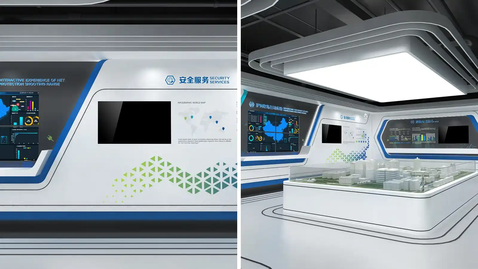 长扬科技网络安全企业展厅设计的灯光与材质层次